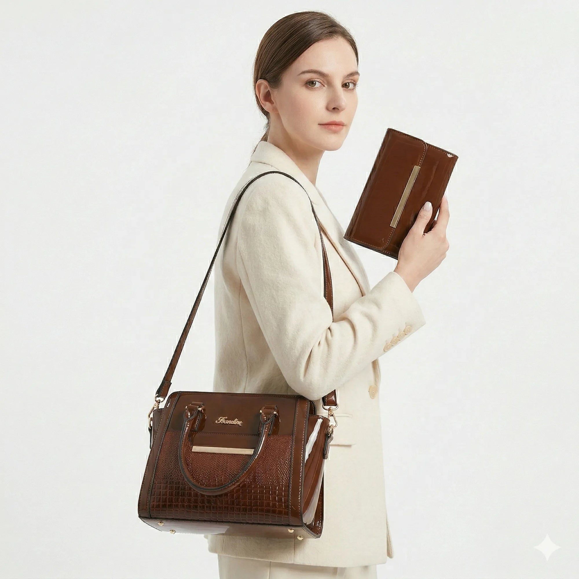 Kit Bolsa e Carteira em Couro Legítimo - Croc