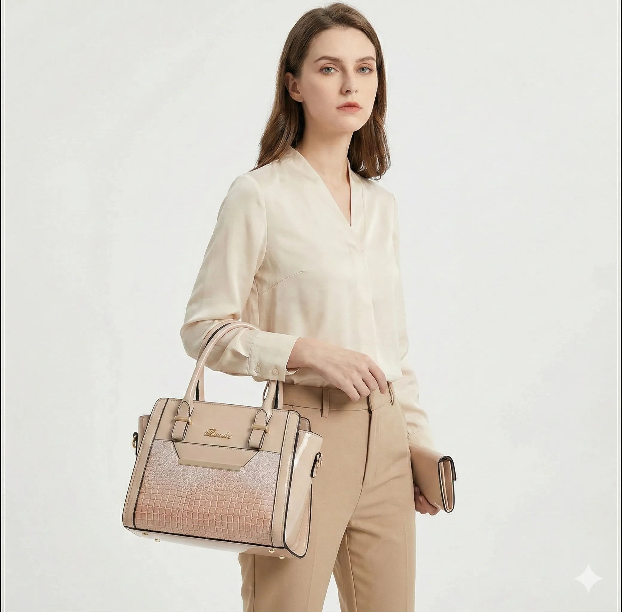 Kit Bolsa e Carteira em Couro Legítimo - Croc