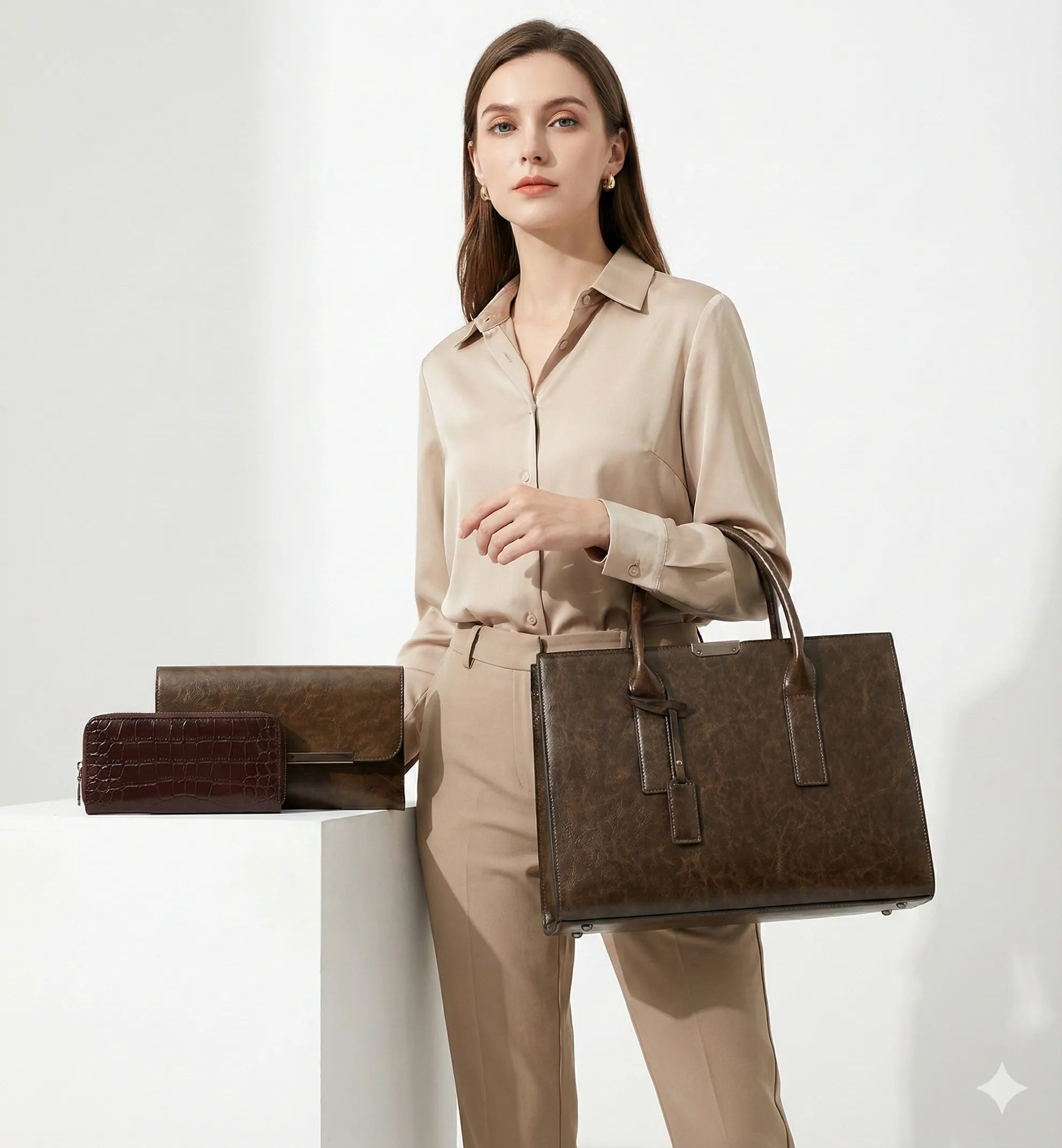 Conjunto em Couro Legítimo Bolsa + 2 Carteira - Zayna