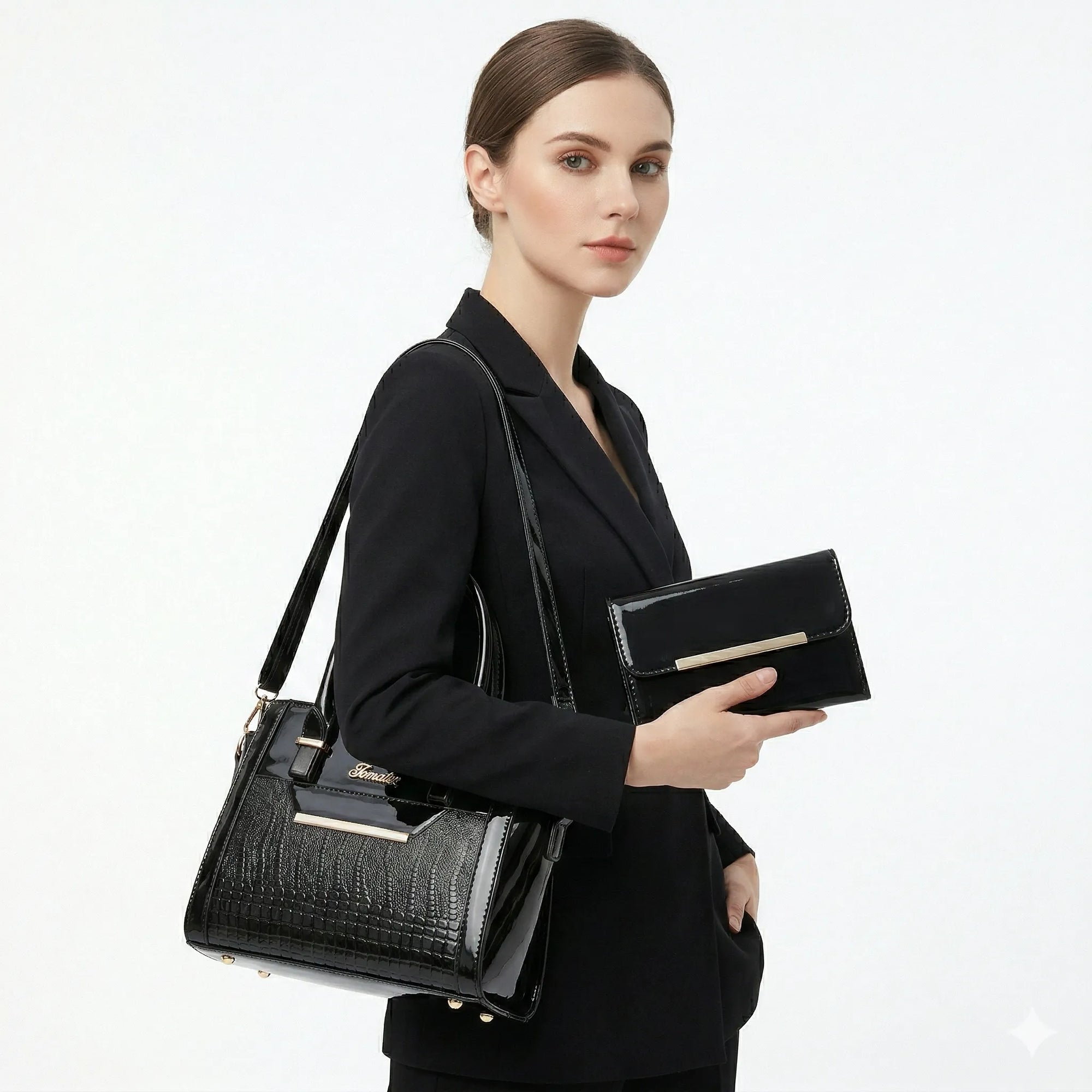 Kit Bolsa e Carteira em Couro Legítimo - Croc