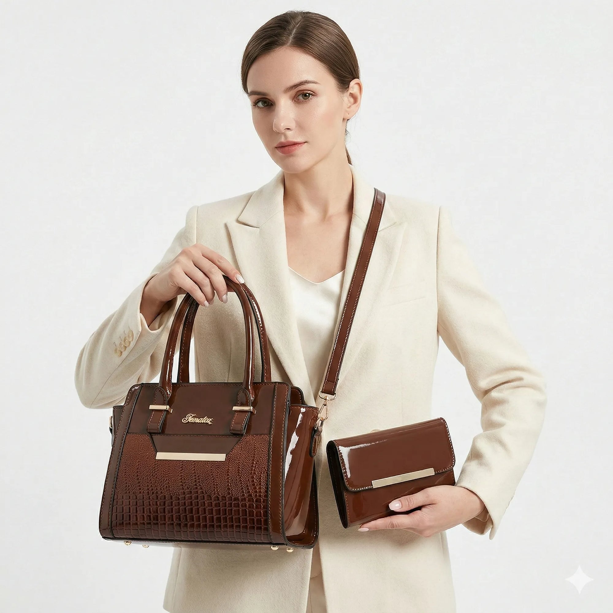 Kit Bolsa e Carteira em Couro Legítimo - Croc