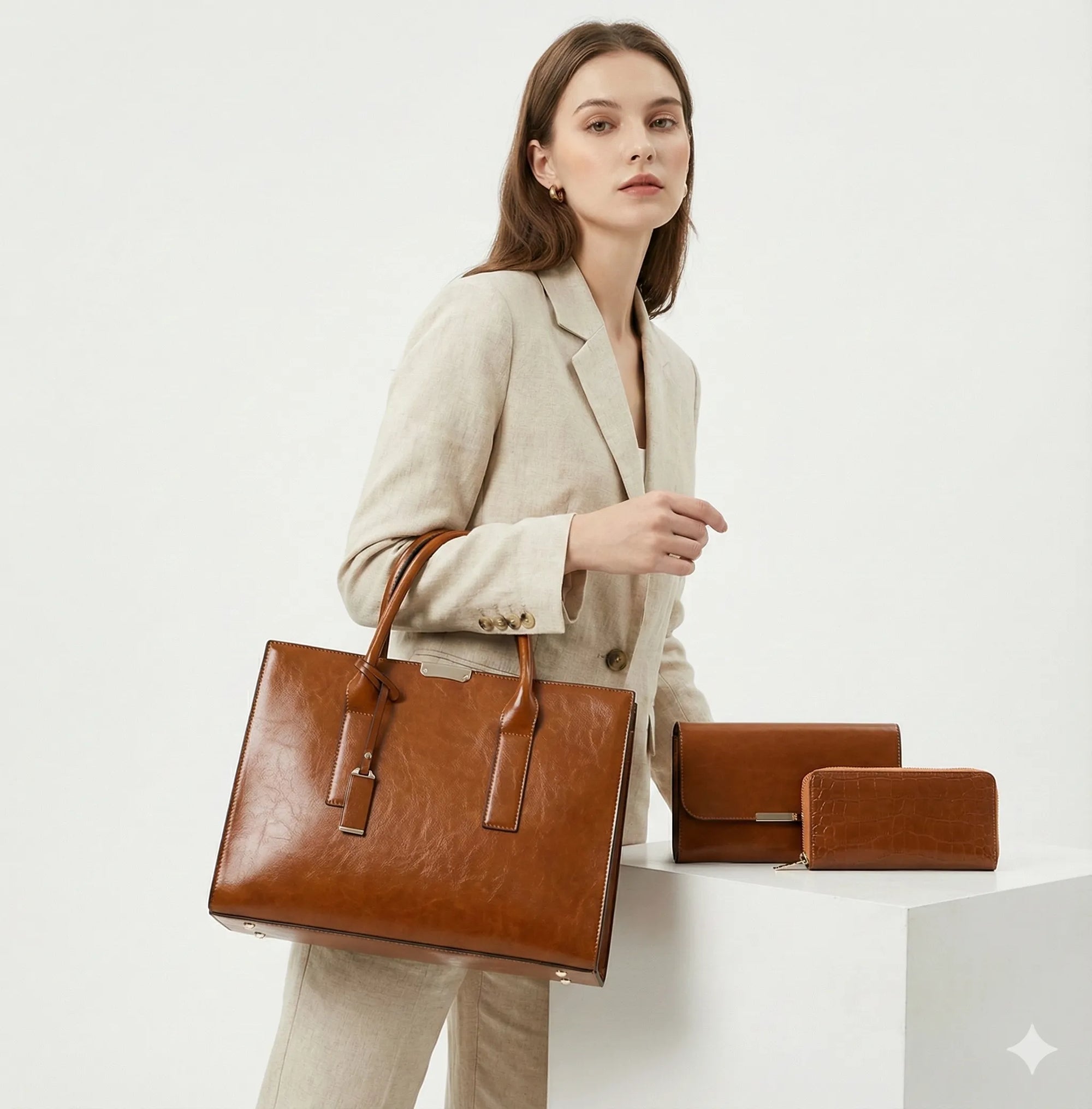 Conjunto em Couro Legítimo Bolsa + 2 Carteira - Zayna