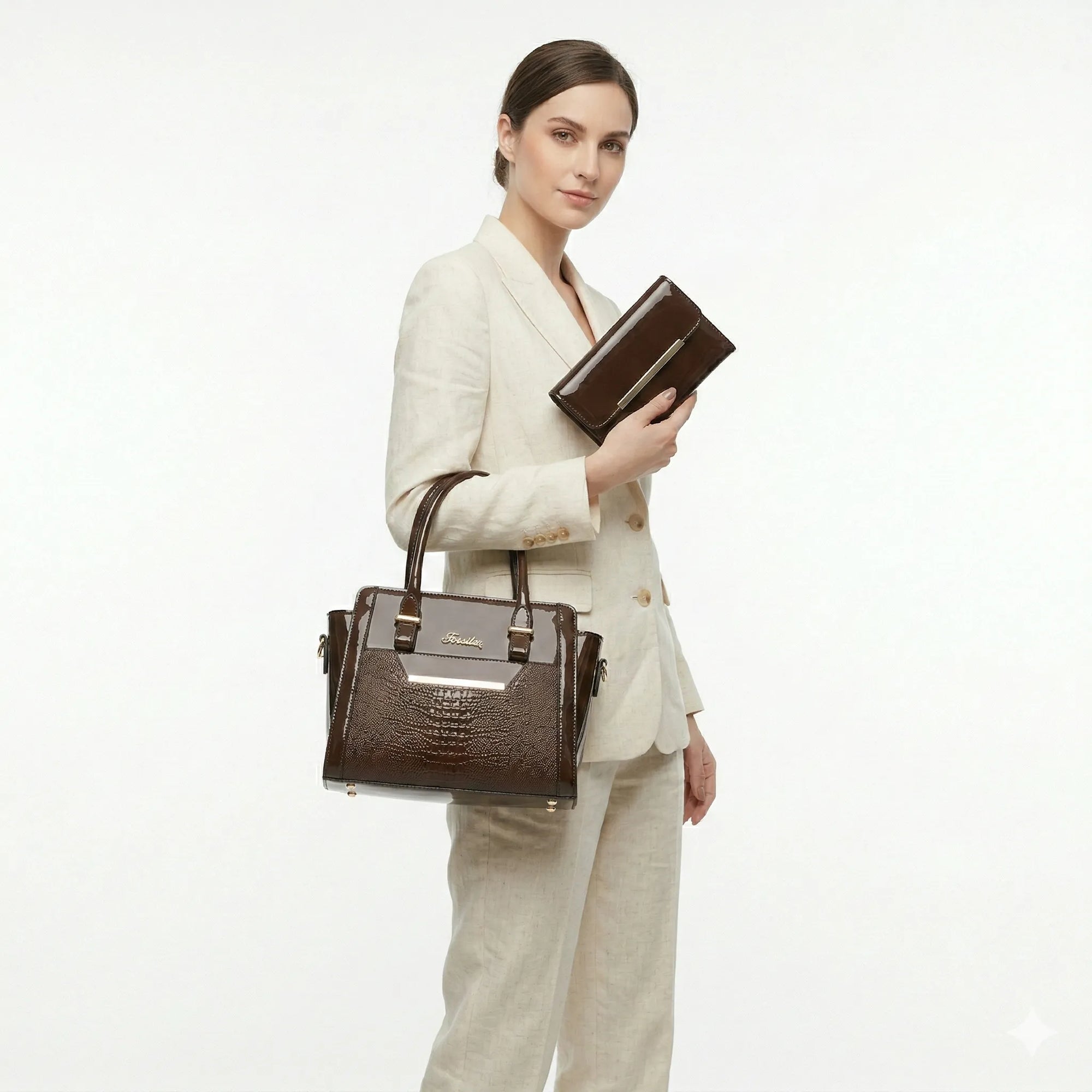 Kit Bolsa e Carteira em Couro Legítimo - Croc