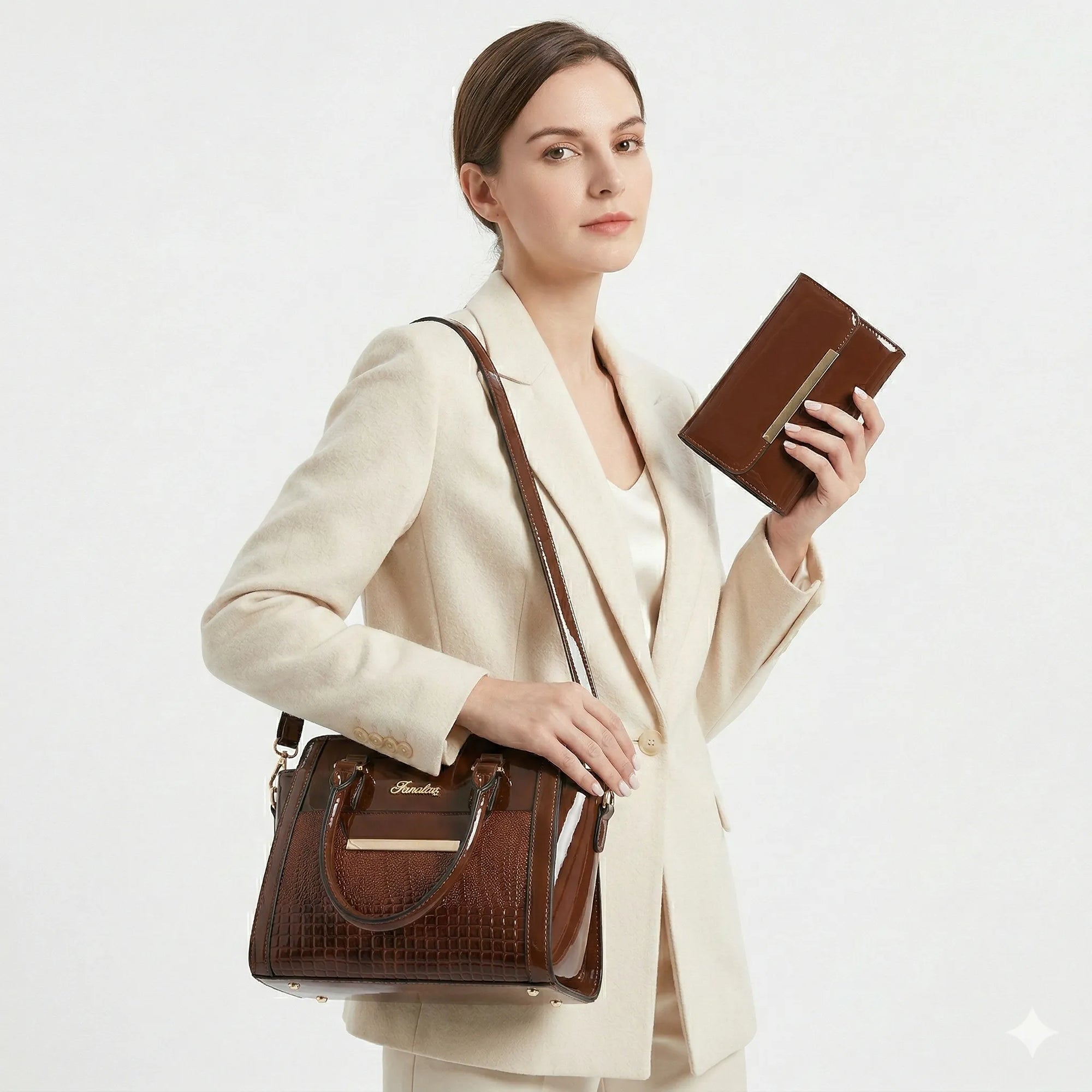 Kit Bolsa e Carteira em Couro Legítimo - Croc