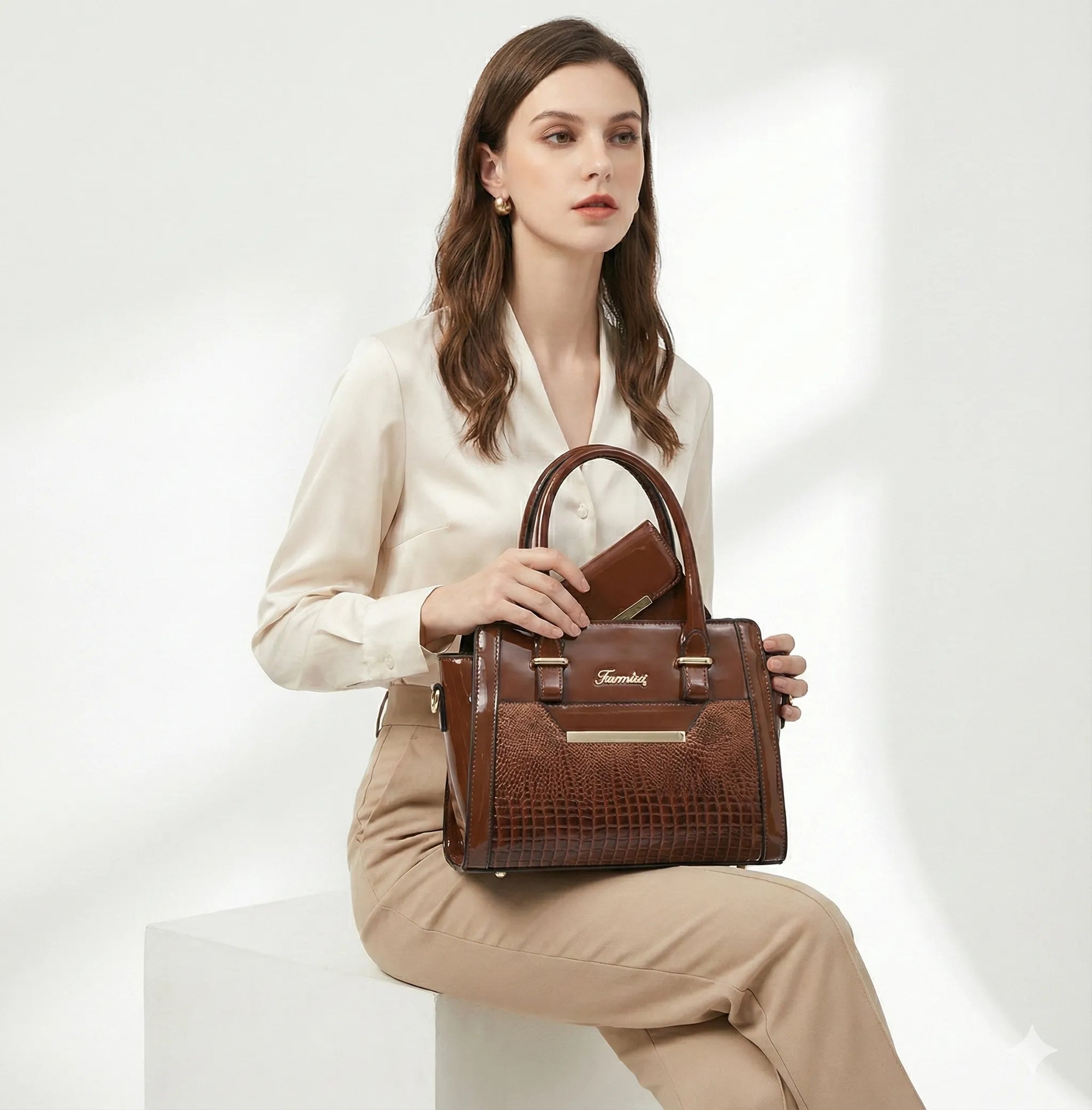 Kit Bolsa e Carteira em Couro Legítimo - Croc