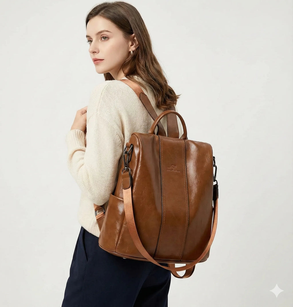 Mochila Feminina Anti Furto em Couro Legítimo - Ju
