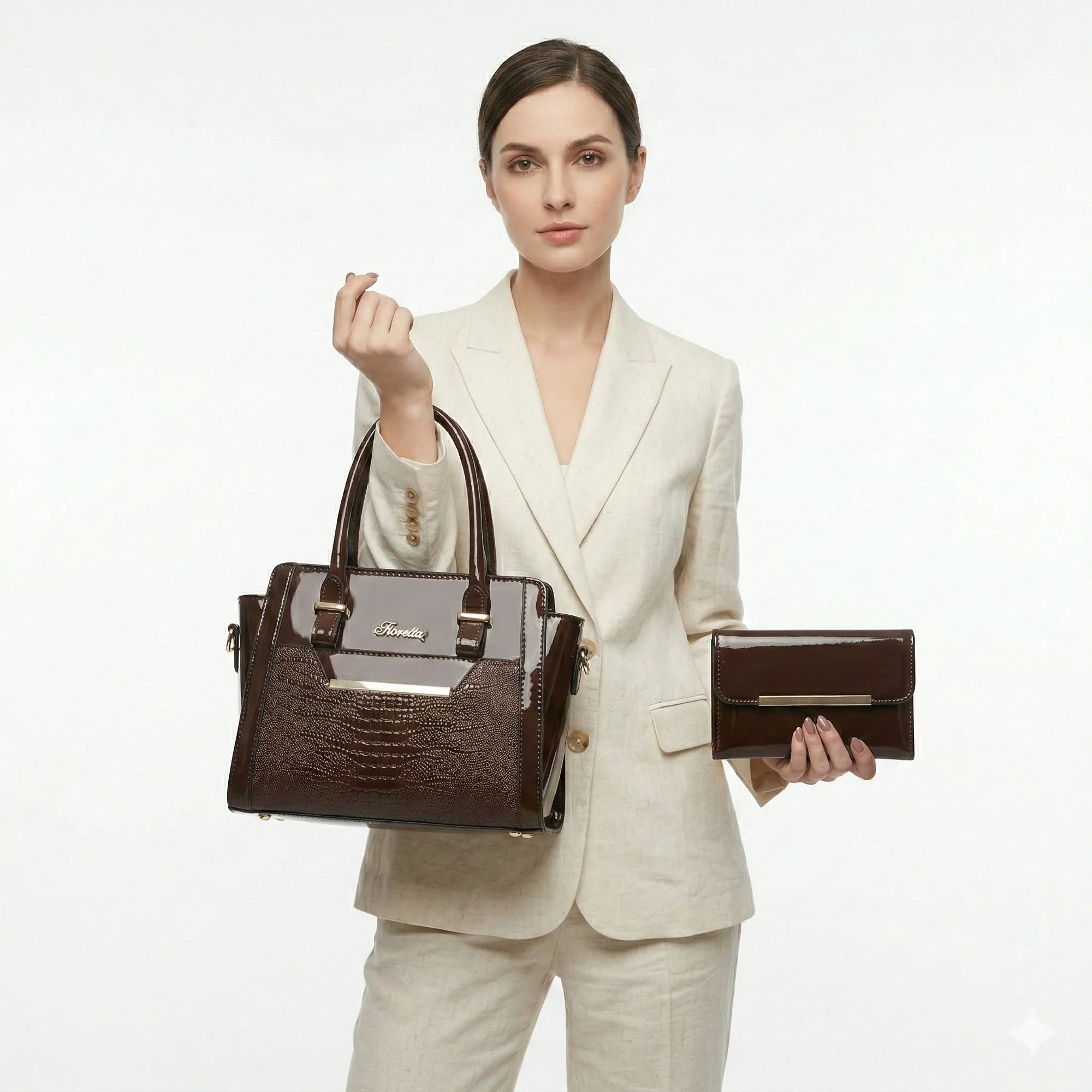 Kit Bolsa e Carteira em Couro Legítimo - Croc