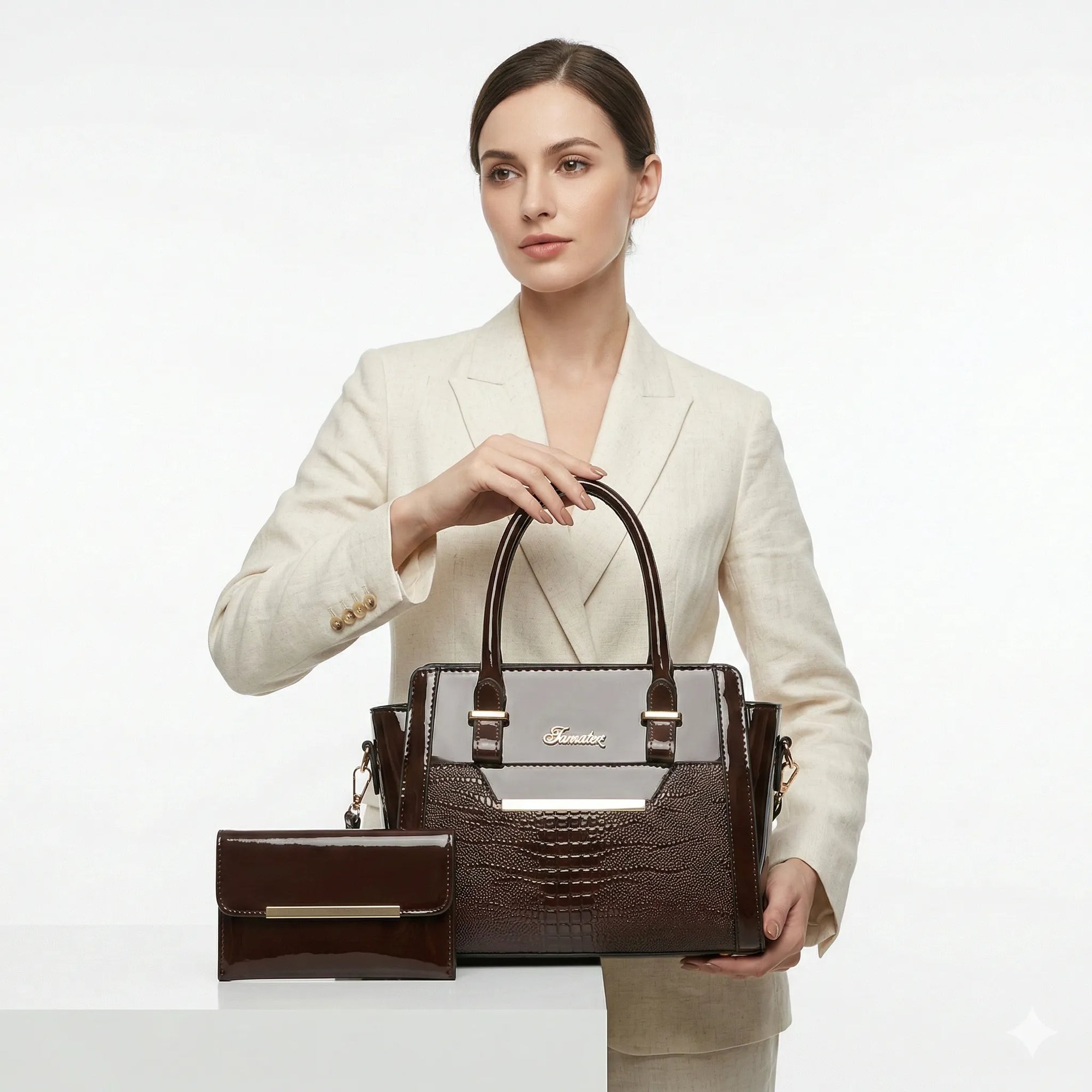 Kit Bolsa e Carteira em Couro Legítimo - Croc