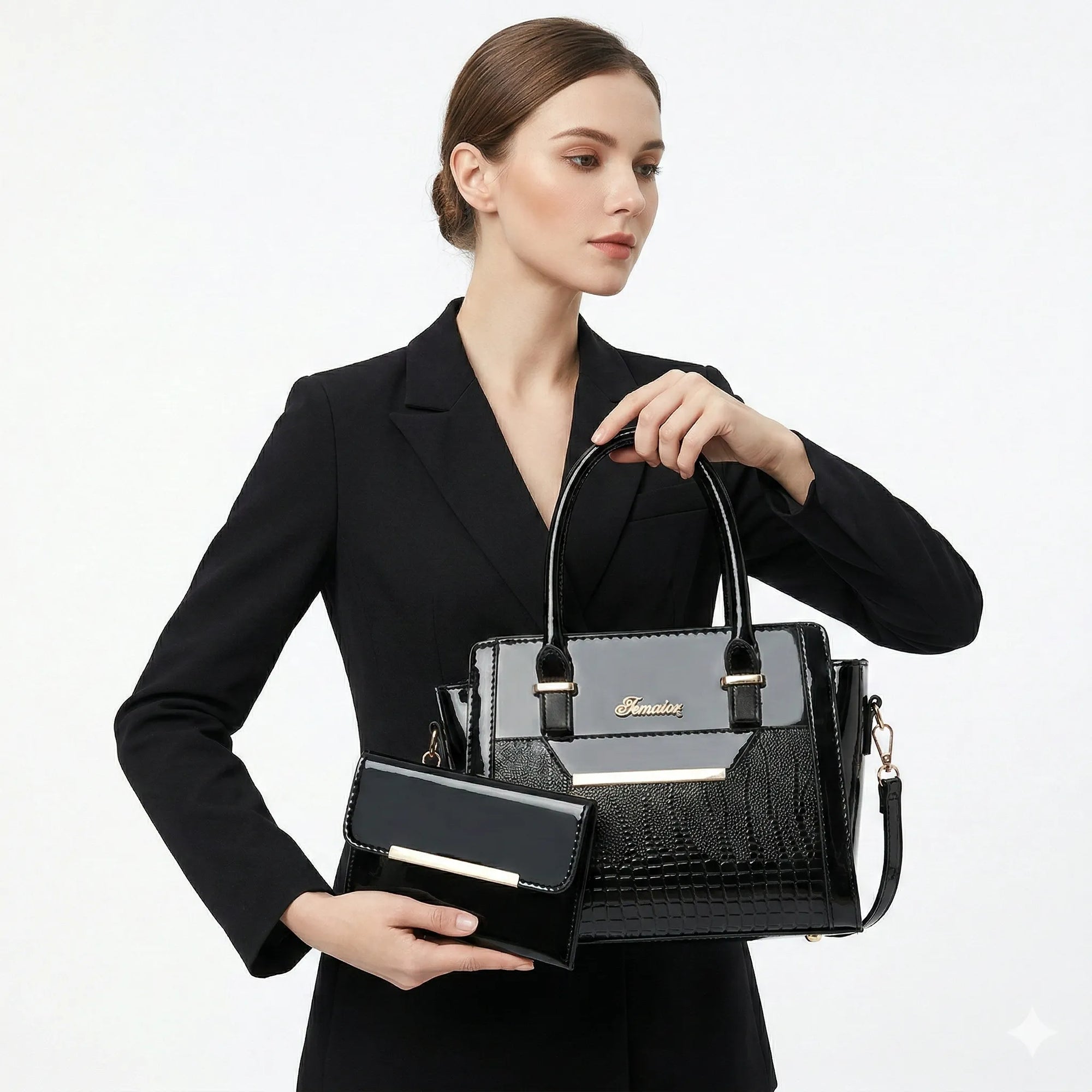 Kit Bolsa e Carteira em Couro Legítimo - Croc