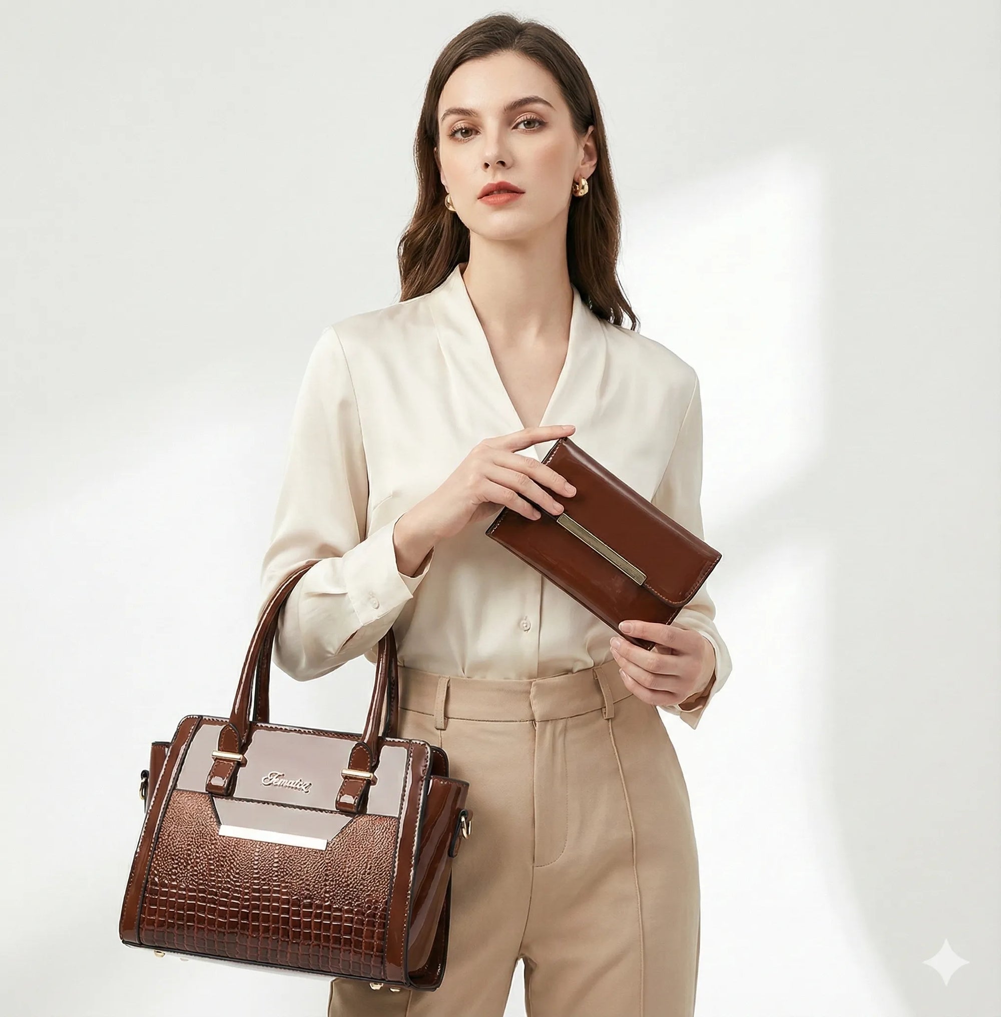 Kit Bolsa e Carteira em Couro Legítimo - Croc