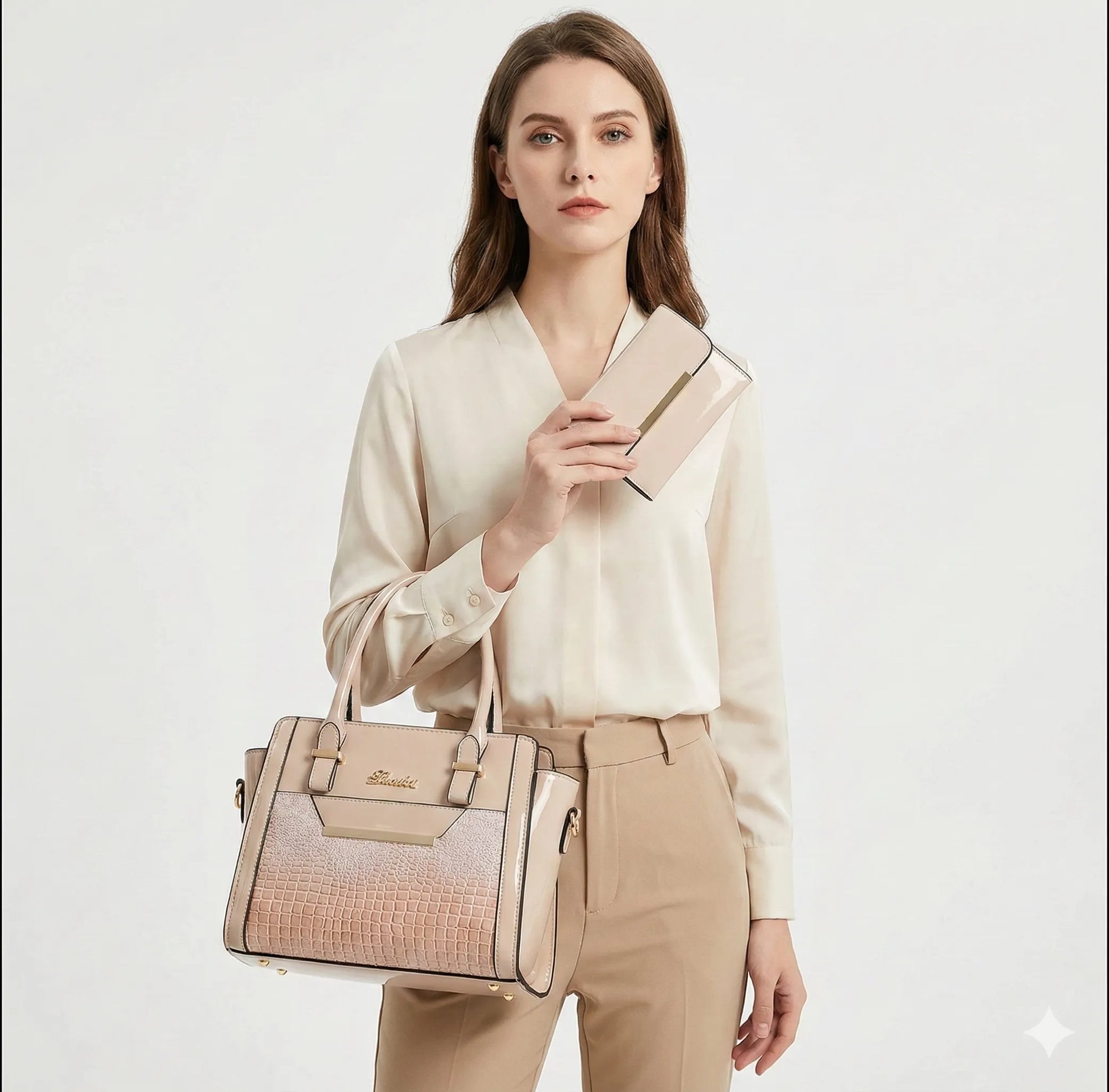 Kit Bolsa e Carteira em Couro Legítimo - Croc