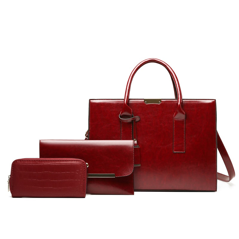 Conjunto em Couro Bolsa + 2 Carteira - Zayna