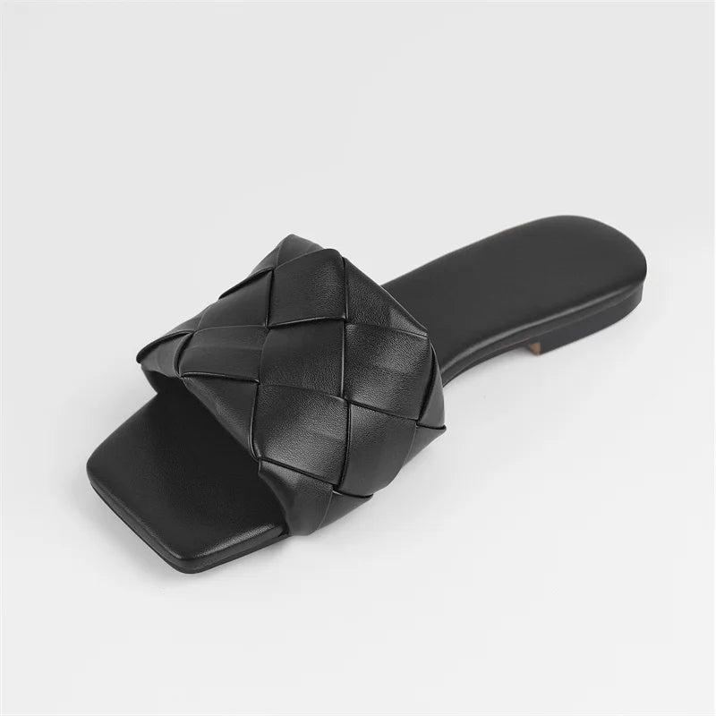 Sandalia Rasteira Couro Legítimo Trançada Mule Sophie