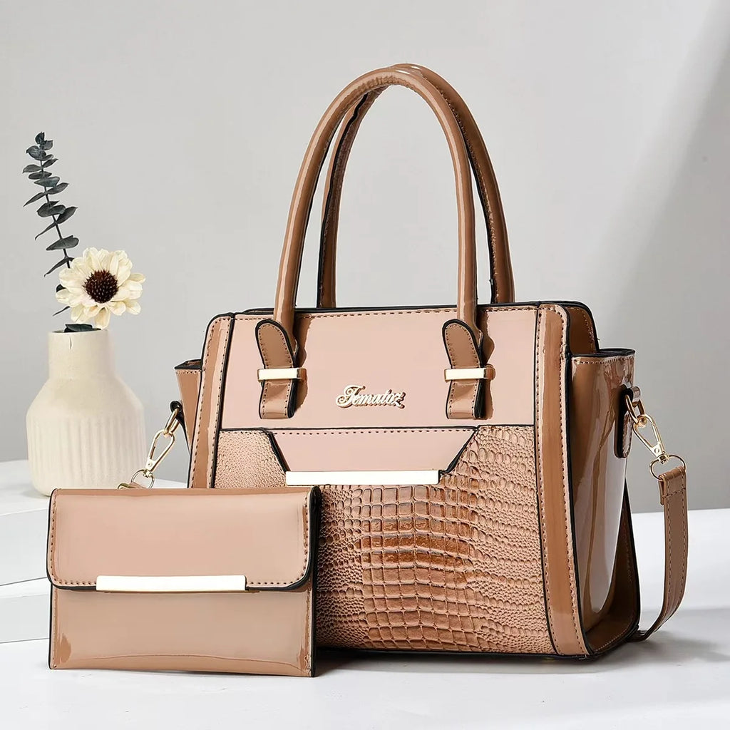 Kit Bolsa e Carteira em Couro Legítimo - Croc