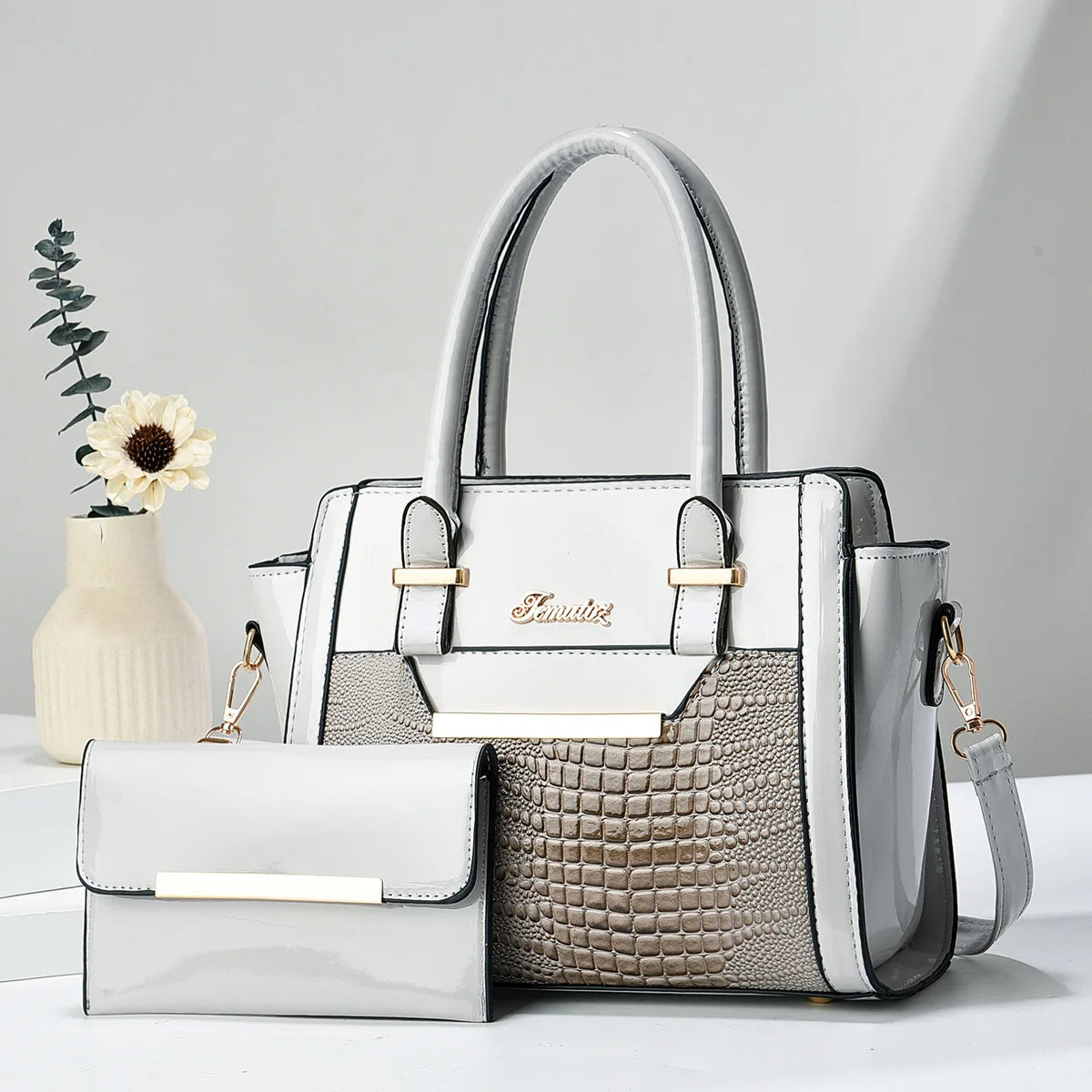 Kit Bolsa e Carteira em Couro Legítimo - Croc