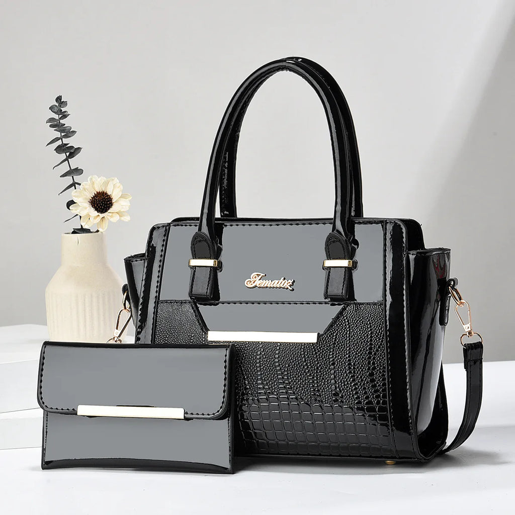 Kit Bolsa e Carteira em Couro Legítimo - Croc