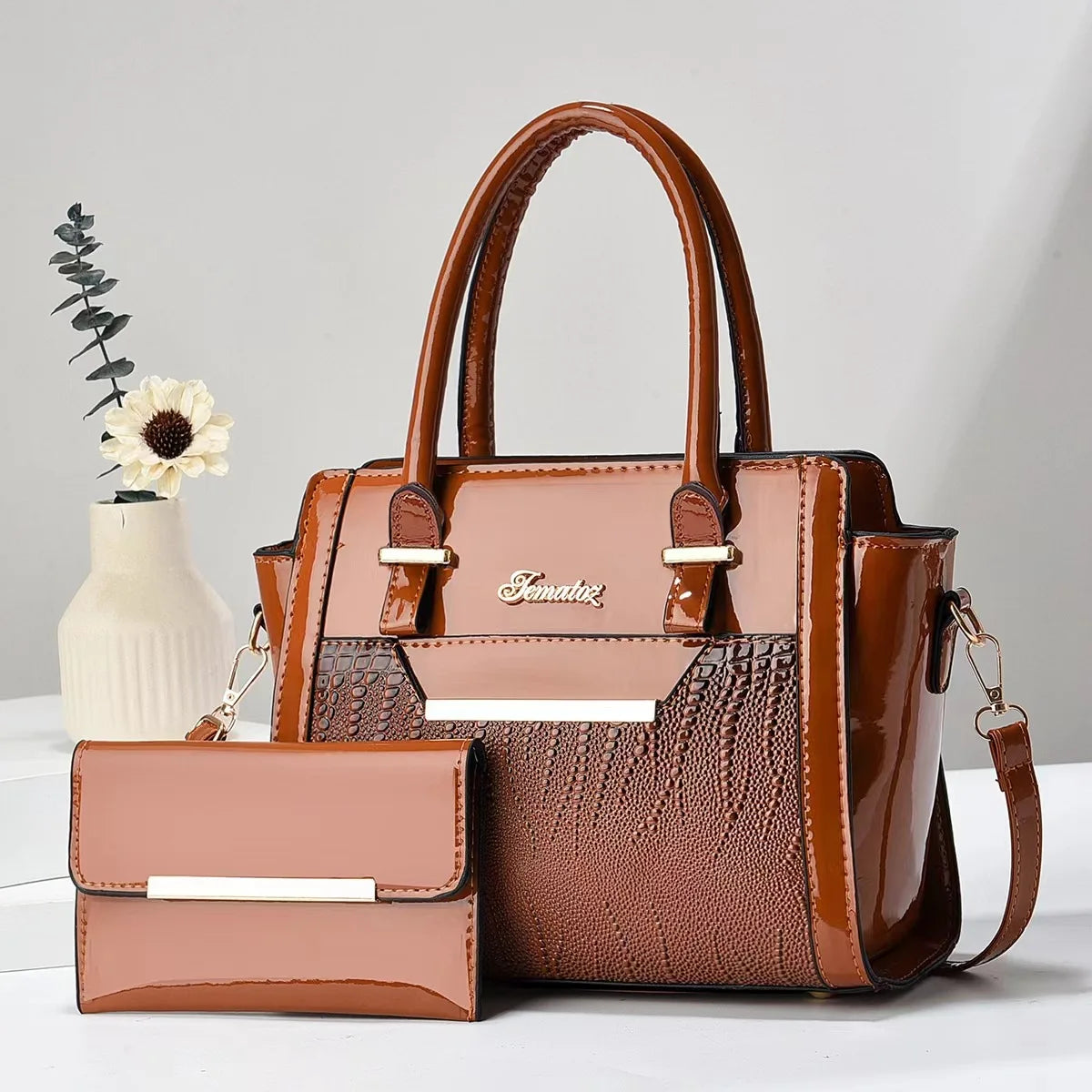 Kit Bolsa e Carteira em Couro Legítimo - Croc