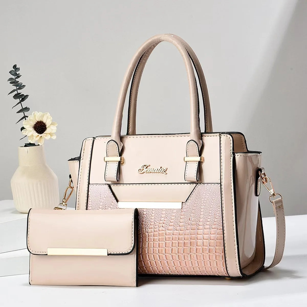 Kit Bolsa e Carteira em Couro Legítimo - Croc